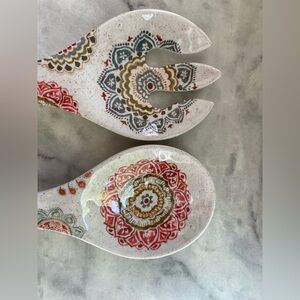 PIER 1 Patio Melamine Salad Serving Set mandala design